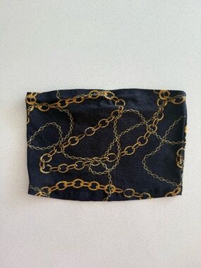Black & Gold Chain Print Tube Top | Strapless Bandeau | XS Costume
